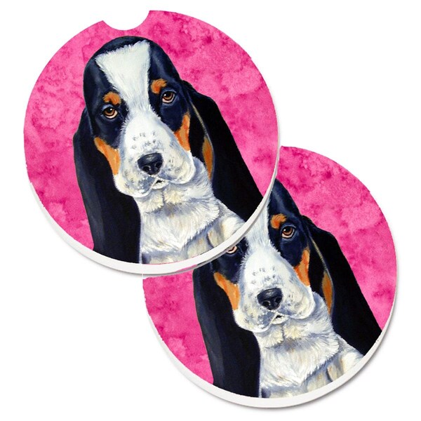 Carolines Treasures Pink Basset Hound Set of 2 Cup Holder Car Coaster LH9374PKCARC - main